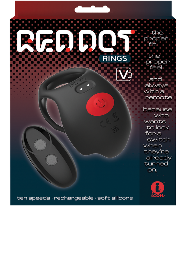 Red Dot Silicone Rechargeable Vibrating Cock Ring with Controller V3