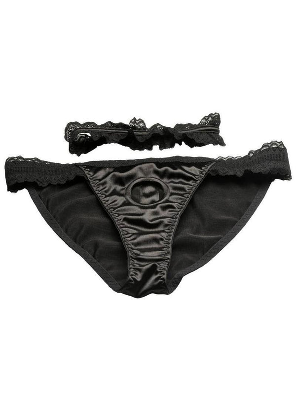 Bedroom Bliss Jolie Strap-On Panty Harness and Garter - Black - Large
