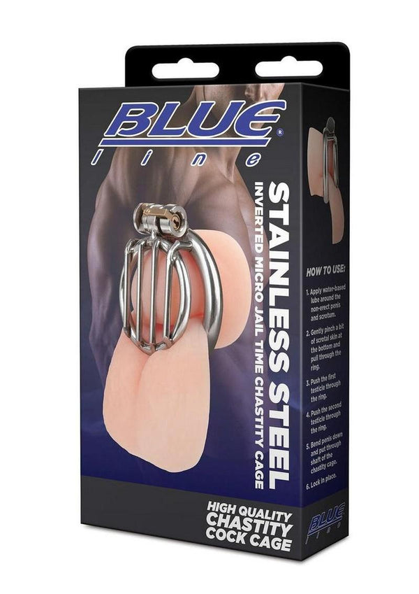 Blueline Stainless Steel Inverted Micro Jail Time Chastity Cage - Silver