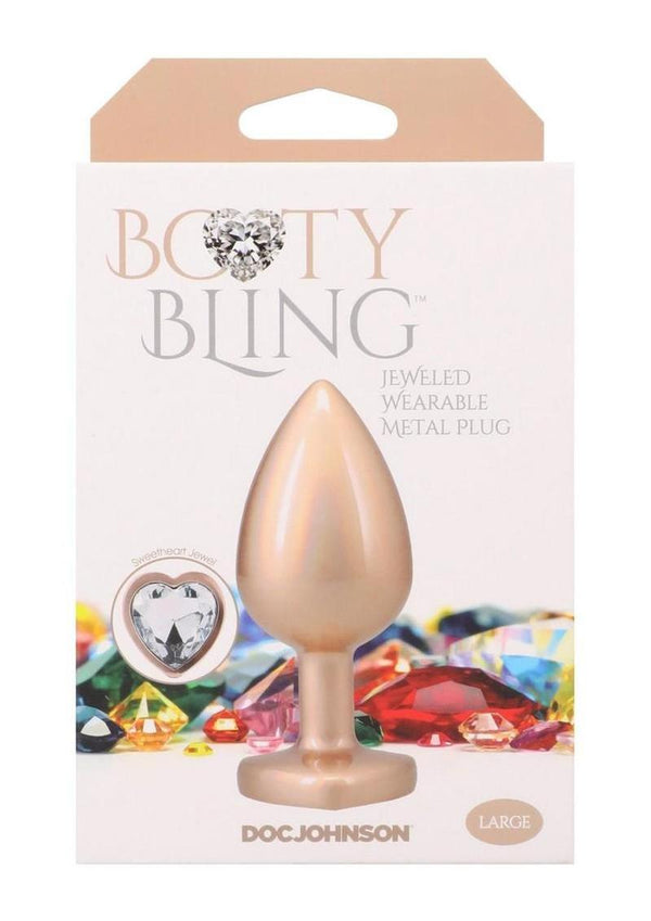 Booty Bling Heart Diamond Jeweled Wearable Metal Plug - Gold/Metal - Large