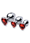 Booty Sparks Gemstones Red Jasper Hearts Anal Plug - Metal/Red - 3 Pieces/Set