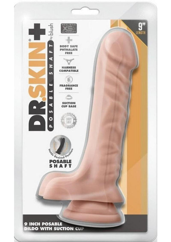 Dr. Skin Plus Posable Dildo with Balls - Vanilla - 9in