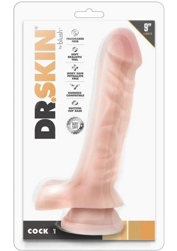 Dr. Skin Cock 1 Dildo with Balls and Suction Cup - Vanilla - 9in