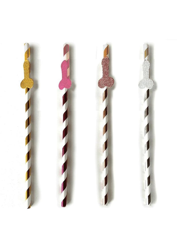 Glitterati Penis Party Tall Celebration Straws - Assorted Colors - 8 Pack