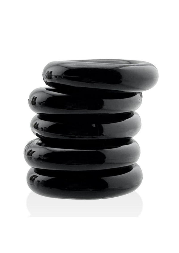 Hunkyjunk Jacker 5 Stack Super-Strong Cockrings - Black - 5 Pack