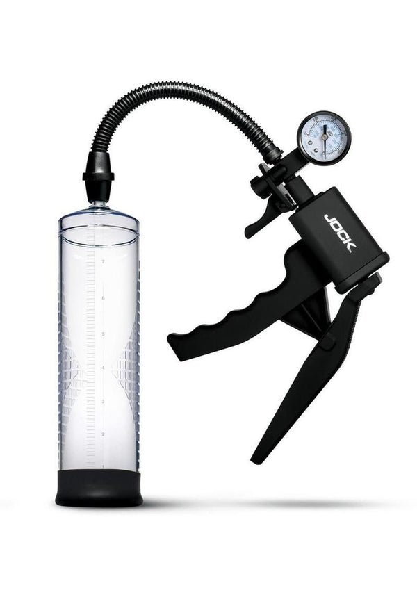Jock Pump Up Penis Pump with Gauge and Trigger Handle - Black/Clear