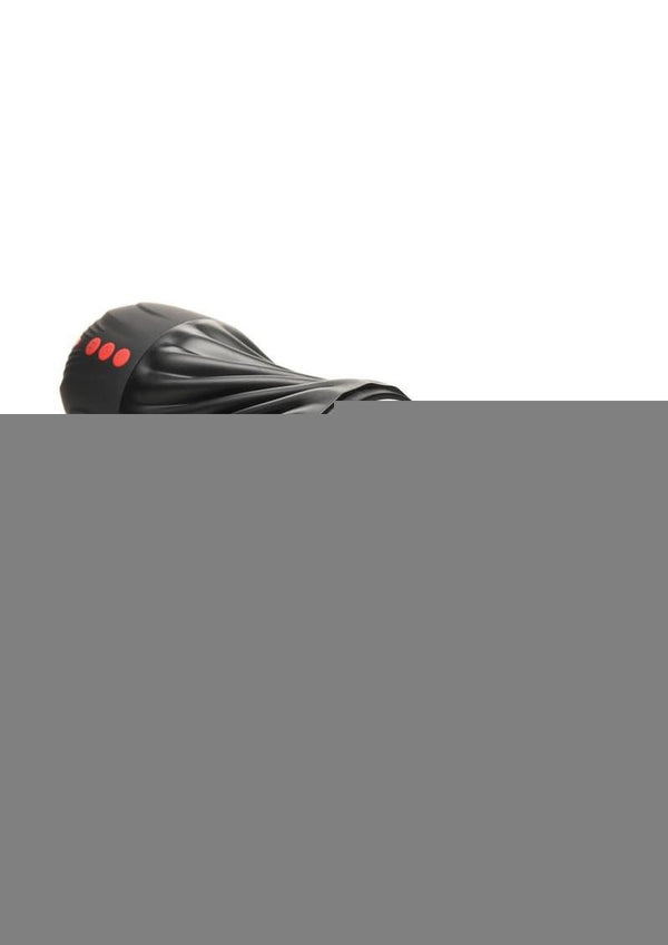 Jock Sucking and Vibrating Rechargeable Masturbator - Black/Red/White - 9.2in