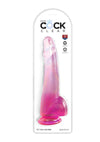 King Cock Clear Dildo with Balls - Clear/Pink - 10in