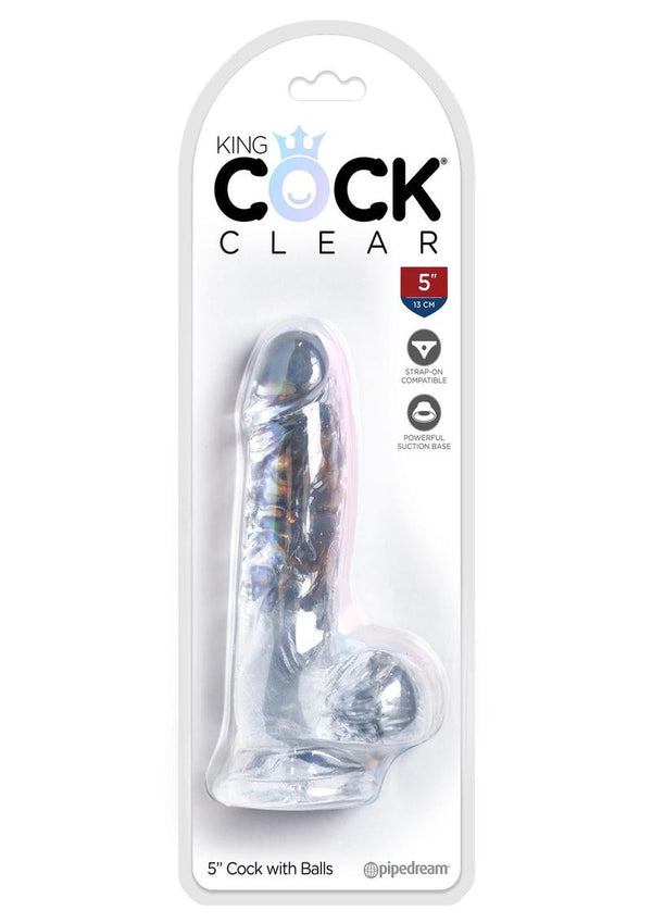King Cock Dildo with Balls - Clear - 5in