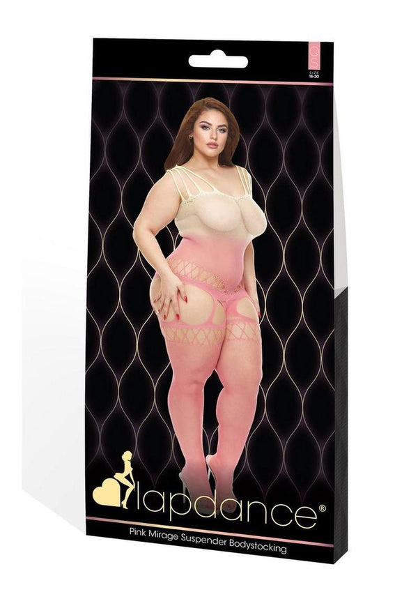Lapdance Lingerie Pink Mirage Suspender Bodystocking - Queen Size