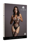 Le Desir Contrast Suspender Bodystocking - Black - One Size