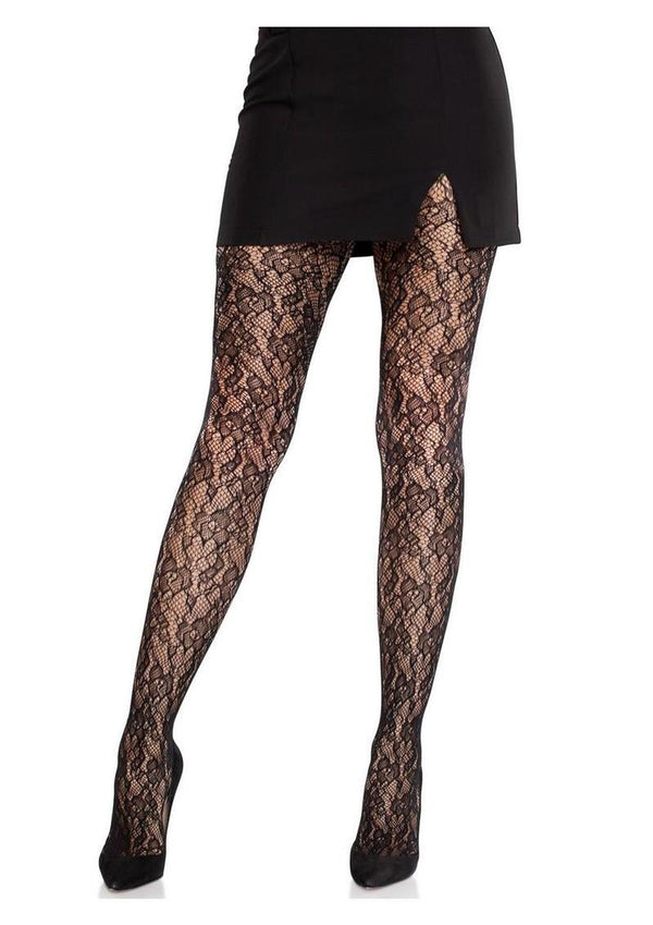 Leg Avenue Camellia Lace Tights - Black - One Size