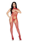 Leg Avenue Circle Net Cupless Suspender Lingerie Jumpsuit and Matching Panty