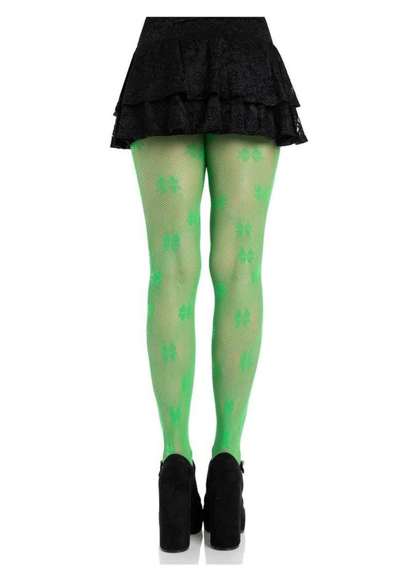 Leg Avenue Clover Net Tights - Green - One Size