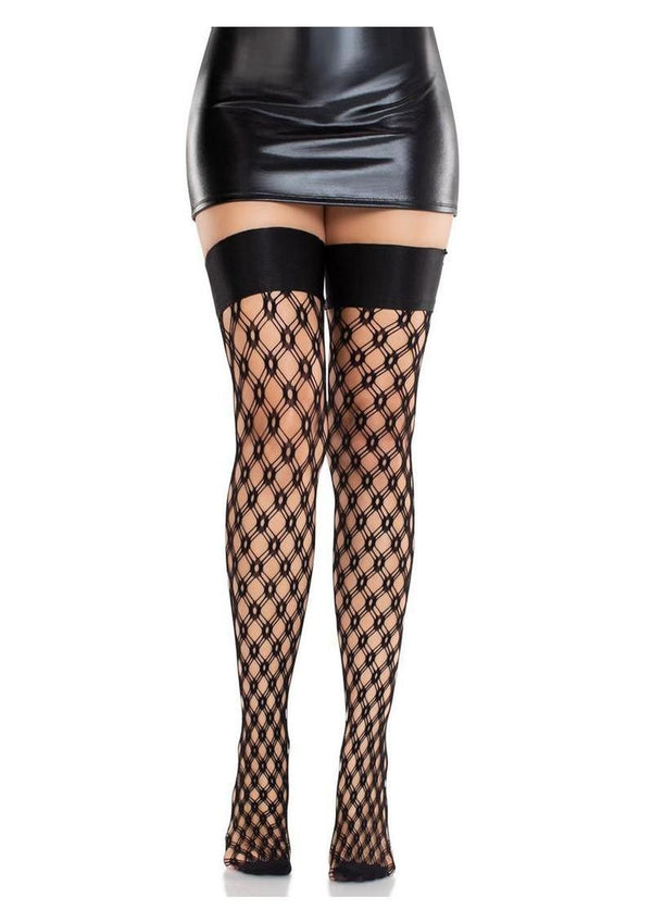 Leg Avenue Eyelet Net Thigh Highs with Satin Elastic Top