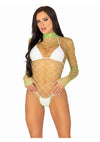 Leg Avenue Fence Net Snap Crotch Long Sleeved Bodysuit - Green - One Size