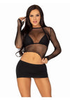 Leg Avenue Fishnet Gloved Crop Top - Black - One Size