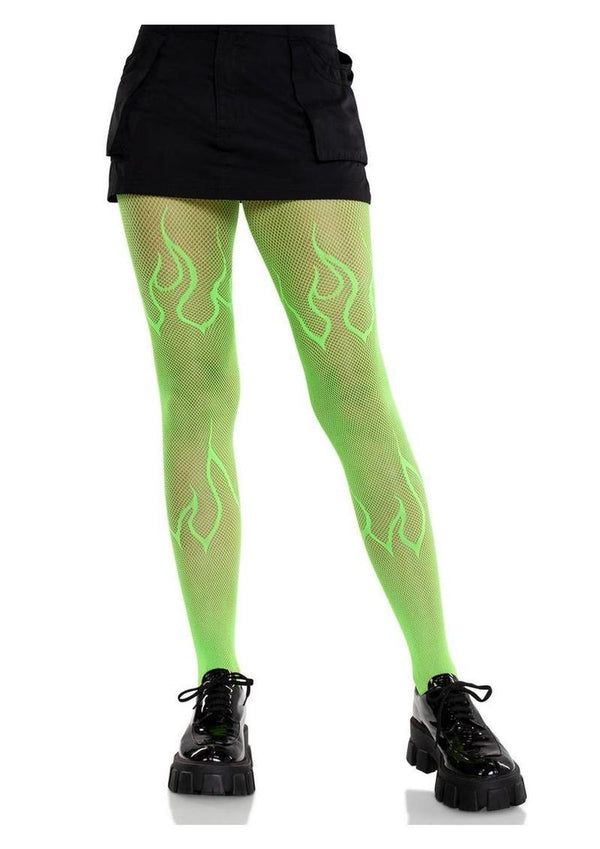 Leg Avenue Flame Net Tights - Neon Green - One Size