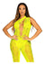 Leg Avenue Floral Lace Convertible Footless Bodystocking with Opaque Panel Detail - Neon Yellow/Yellow - One Size
