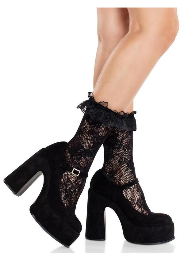 Leg Avenue Floral Lace Ruffle Top Anklets - Black - One Size
