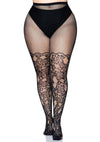 Leg Avenue Floral Vine Net Tights - Plus - Black - Queen