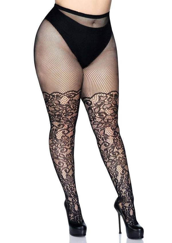 Leg Avenue Floral Vine Net Tights - Plus