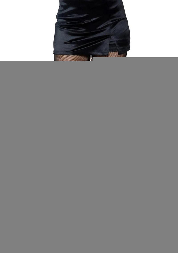 Leg Avenue Industrial Net Suspender Hose with Duchess Lace Top Accent - Black - One Size