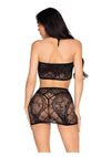 Leg Avenue Lace Bra Top and Mini Skirt with Rosette Accents - Black - One Size - 2 Piece