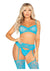 Leg Avenue Lace Bra Top with Dual Strap Detail, G-String Panty, and Lace Top Garter Belt Stockings - Neon Blue - One Size - 3 Piece