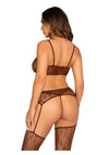Leg Avenue Lace Bra Top with Mini Bow Detail, V-Front G-String, and Garter Belt Stockings - Cocoa