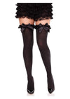 Leg Avenue Lace Garter Sheer Striped Thigh Highs with Satin Bow Accent - Black - One Size