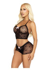 Leg Avenue Mini Heart Trimmed Heart Net Halter Cami and Boy Short Panty - Black - One Size - 2 Piece