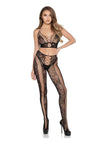 Leg Avenue Net and Lace Crop Top and Crotchless Tights (2 Piece) - One Size - Blk