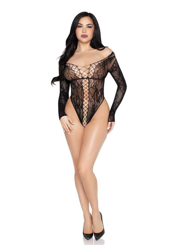 Leg Avenue Net and Lace Crotchless Teddy