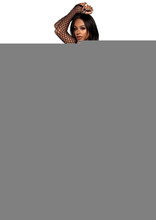 Leg Avenue Net Crop Top, Garter Stockings and Matching Gloves