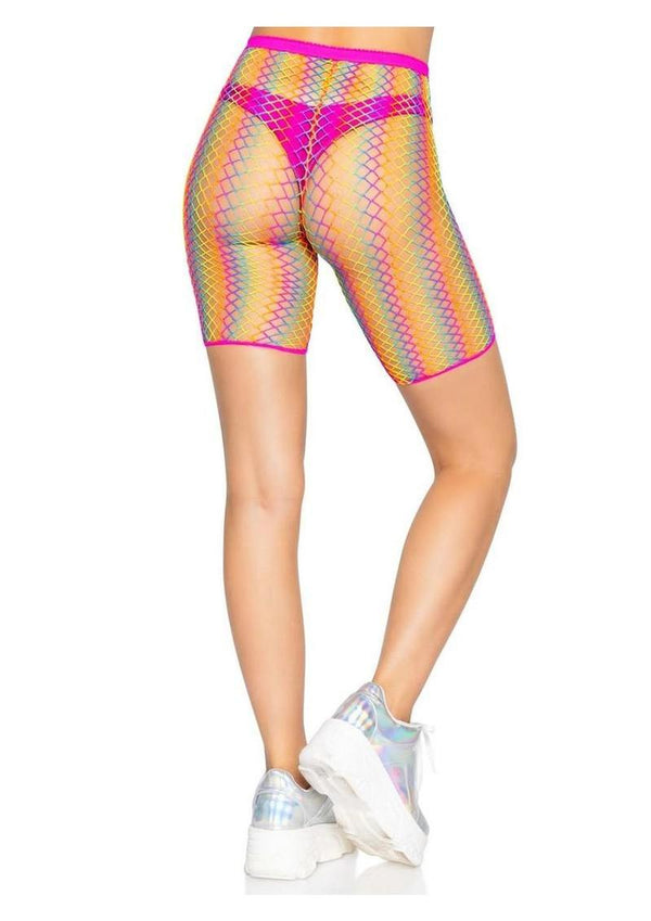 Leg Avenue Ombre Rainbow Woven Net Biker Shorts - Os - Multicolor