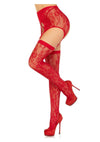 Leg Avenue Rachel Lace Thigh Highs and Crossover Garter Belt - Red - One Size - 2pc