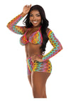Leg Avenue Rainbow Hardcore Net Bra Top, Shrug, and Boy Shorts - Multicolor - One Size - 3 Piece