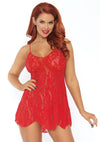 Leg Avenue Rose Lace Flair Chemise - Red - One Size