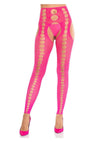 Leg Avenue Seamless Opaque Cut-Out Footless Suspender Hose - Neon Pink - One Size