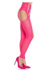 Leg Avenue Seamless Opaque Cut-Out Footless Suspender Hose - Neon Pink - One Size