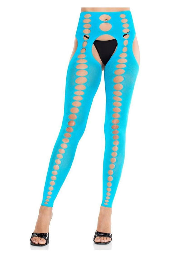 Leg Avenue Seamless Opaque Cut-Out Footless Suspender Hose - Turquoise - One Size