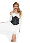 Leg Avenue Steel Boned Satin Waist Cincher with Full Busk Closer and Lace-Up Back - Black - Small