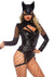 Leg Avenue Villainess Vixen Spandex Strappy Bodysuit with O-Ring Attached Garter and Matching Hooded Mask - Black - Large - 2 Piece