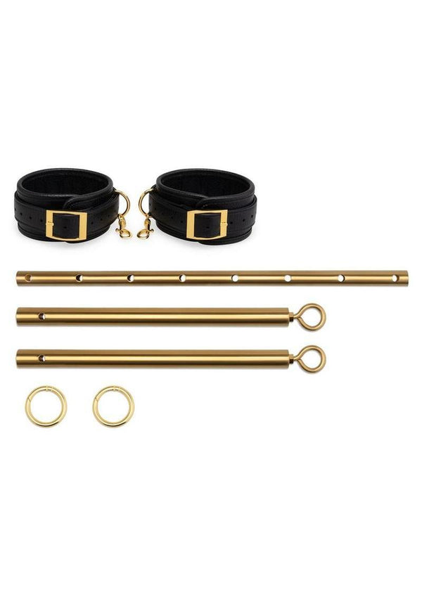 Lux Fetish Solid Gold Expandable Spreader Bar Set with Detachable Leatherette Cuffs