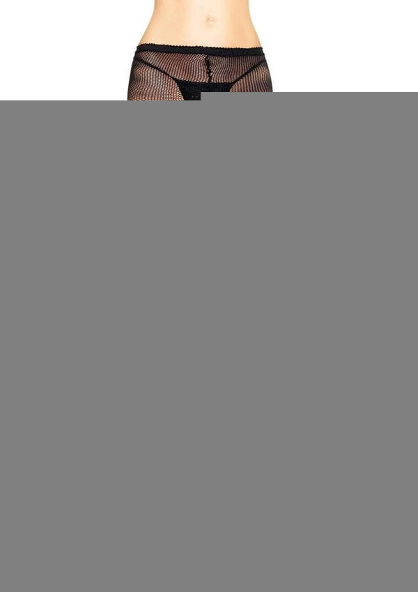 Lycra Fishnet Pantyhose with Rhinestone Detail Throughout - Black - One Size