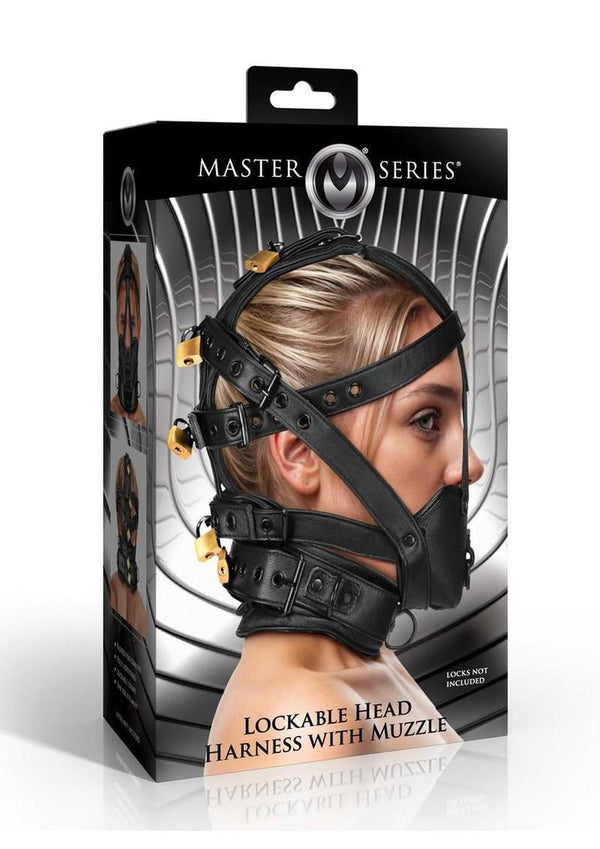 Master Series Lockable Head Harness with Muzzle - Black