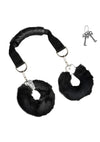 Master Series The Handler Furry Handcuffs with Handle - Black/Silver