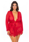Oh LA LA Provence Short Sheer Robe 1x/2x - Red