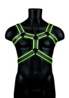 Ouch! Bonded Leather Body Harness - Black/Glow In The Dark/Green - Medium/Small